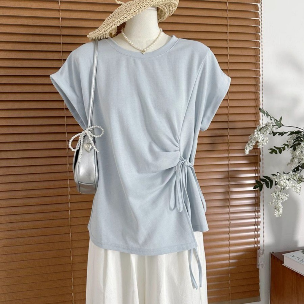 [BANKO] Áo thun dáng oversize màu xanh, phong cách Hàn Quốc