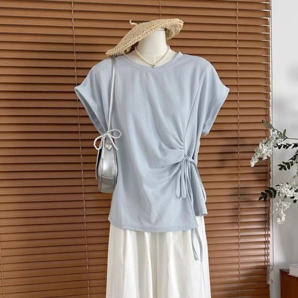 [BANKO] Áo thun dáng oversize màu xanh, phong cách Hàn Quốc