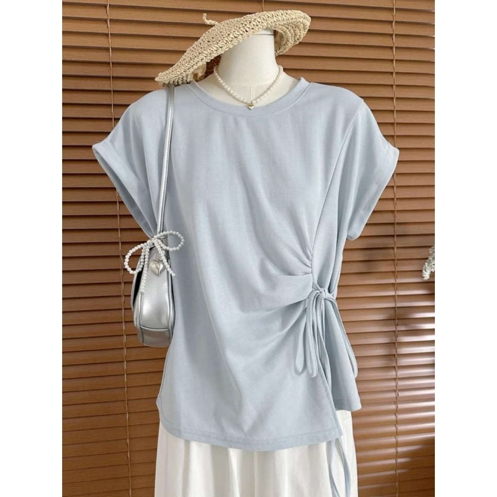 [BANKO] Áo thun dáng oversize màu xanh, phong cách Hàn Quốc