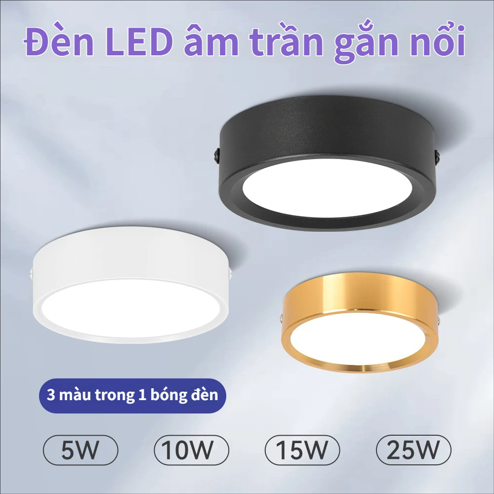 Đèn Led Gắn Trần 3 Màu Đèn LED âm trần Tròn đèn trang trí chiếu sáng Mini Downlight Đèn Ốp Trần 5/10 /15/25W 220V 3W Trang Trí Nội Thất Tiện Dụng