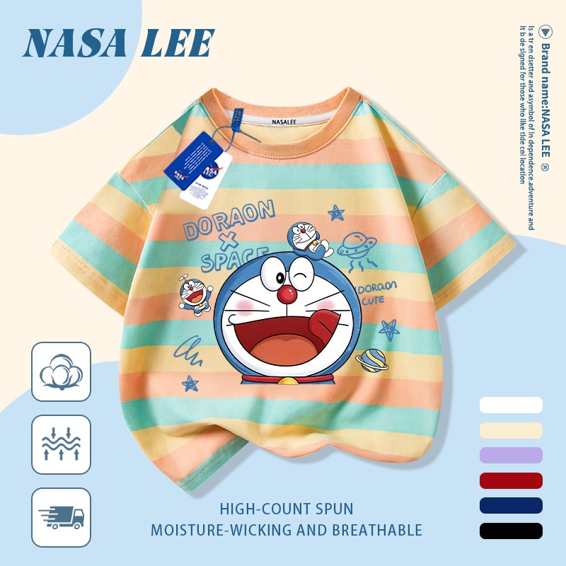 🚀Xu hướng hot 2026🚀 Áo thun trẻ em họa tiết Doraemon phong cách NASA 100% cotton Unisex Giao hàng ngay