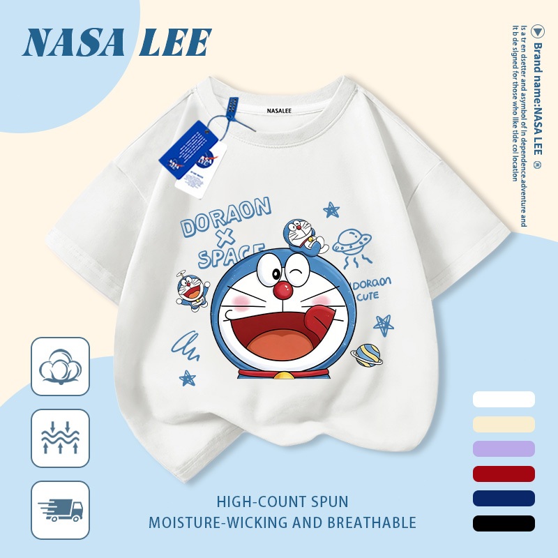 🚀Xu hướng hot 2026🚀 Áo thun trẻ em họa tiết Doraemon phong cách NASA 100% cotton Unisex Giao hàng ngay