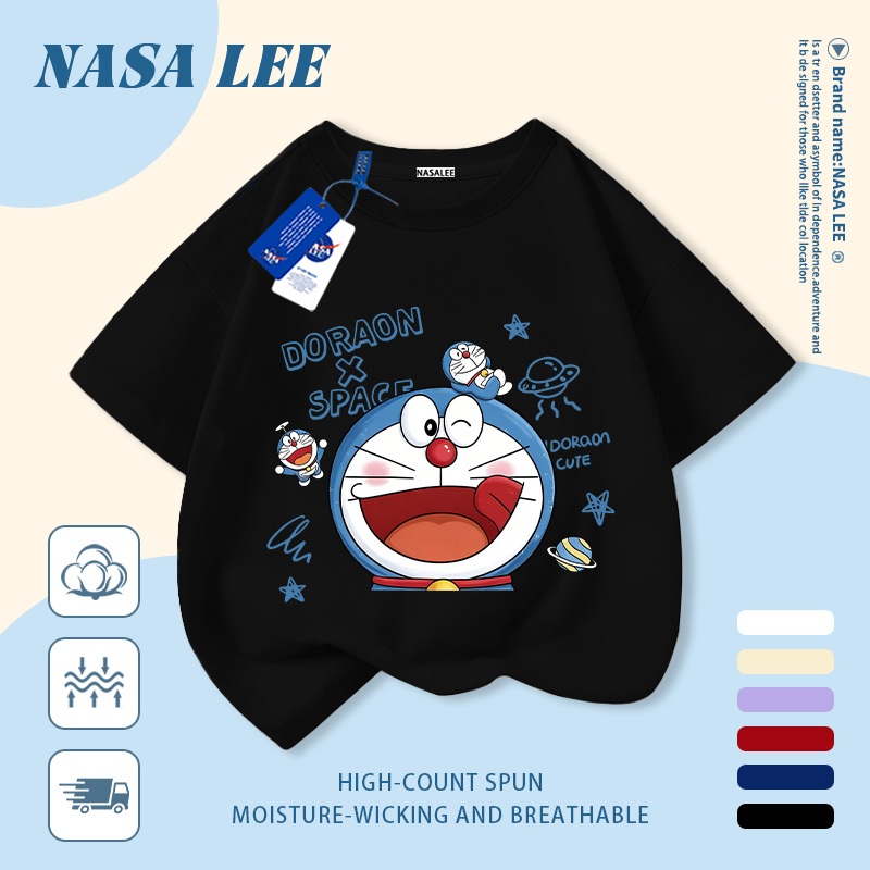 🚀Xu hướng hot 2026🚀 Áo thun trẻ em họa tiết Doraemon phong cách NASA 100% cotton Unisex Giao hàng ngay