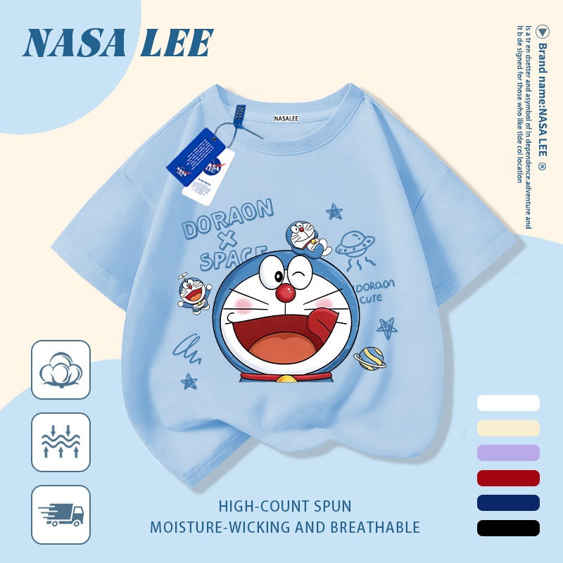 🚀Xu hướng hot 2026🚀 Áo thun trẻ em họa tiết Doraemon phong cách NASA 100% cotton Unisex Giao hàng ngay