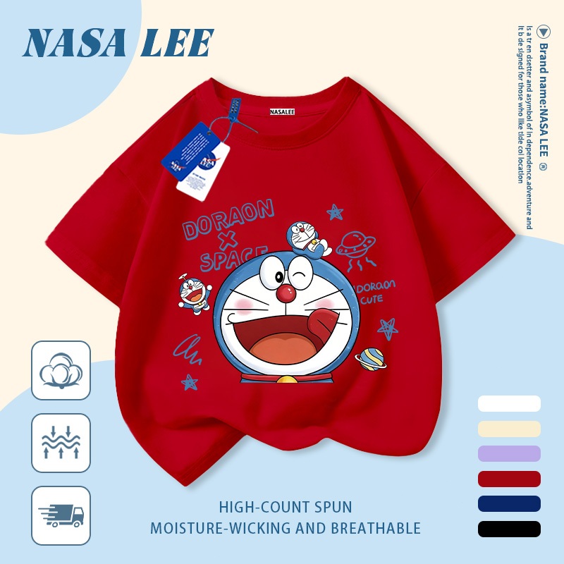 🚀Xu hướng hot 2026🚀 Áo thun trẻ em họa tiết Doraemon phong cách NASA 100% cotton Unisex Giao hàng ngay