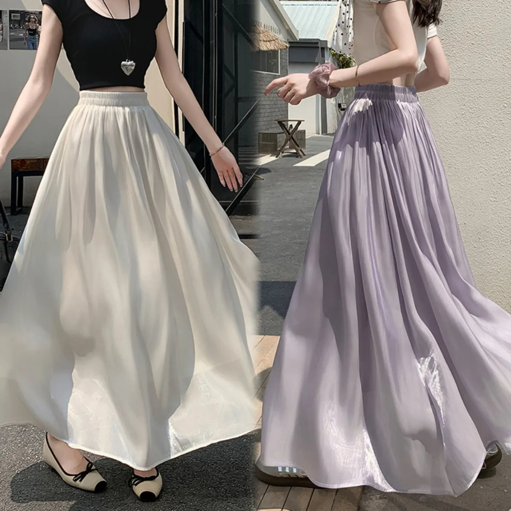 Váy dài bóng nhẹ nhàng dành cho nữ mùa xuân mới Váy chữ A có chiều rộng cao thông thường 260309