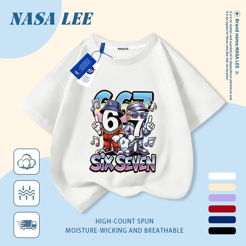 🚀Xu hướng hot 2026🚀 Áo thun trẻ em họa tiết bộ số sáu bảy phong cách NASA 100% cotton Unisex Giao hàng ngay
