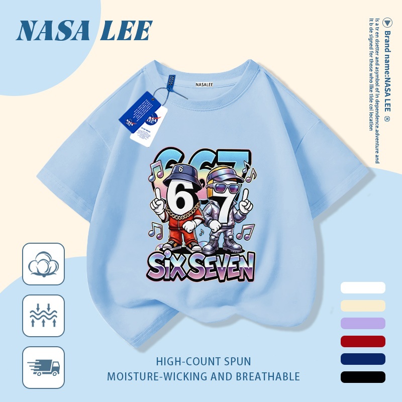 🚀Xu hướng hot 2026🚀 Áo thun trẻ em họa tiết bộ số sáu bảy phong cách NASA 100% cotton Unisex Giao hàng ngay