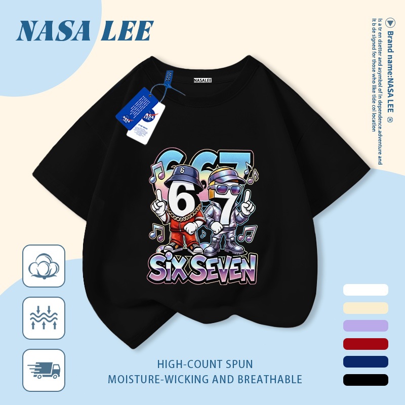 🚀Xu hướng hot 2026🚀 Áo thun trẻ em họa tiết bộ số sáu bảy phong cách NASA 100% cotton Unisex Giao hàng ngay