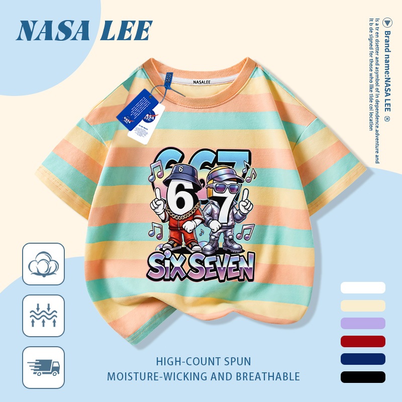 🚀Xu hướng hot 2026🚀 Áo thun trẻ em họa tiết bộ số sáu bảy phong cách NASA 100% cotton Unisex Giao hàng ngay