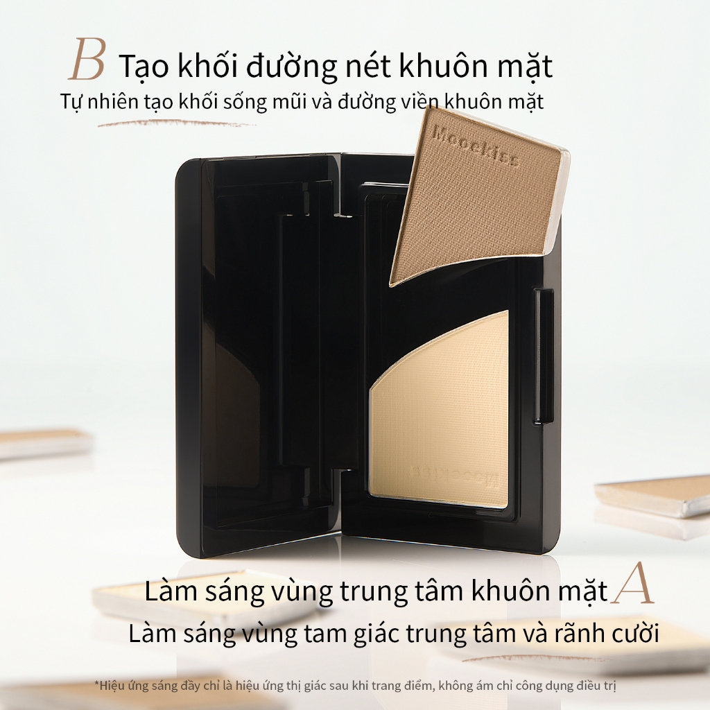 Bảng trang điểm tạo khối mooekiss hai màu, bóng mũi, bóng cạnh, mờ, highlight làm sáng, bảng tạo khối và highlight tích hợp
