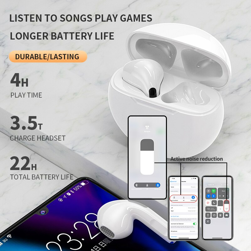 Tai nghe bluetooth không dây NEW Pro 6 TWS có micro hỗ trợ tập thể thao thích hợp cho