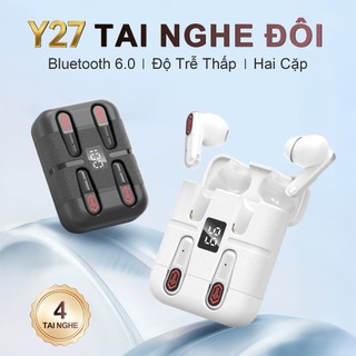 Y27 (2 cặp tai nghe) Tai Nghe Gaming Đôi, 1 Cặp tai nghe nhét tai và 1 Cặp tai nghe bán nhét tai, Đồng bộ âm hình - Độ trễ 0.01s, Nghe nhạc liên tục hơn 30 giờ, Âm thanh nổi cấp độ HiFi, Chống nước IPX5, Giảm tiếng ồn ENC, Với iPhone và Android
