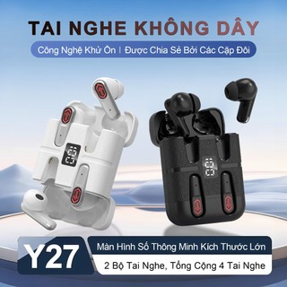 Y27 (2 cặp tai nghe) Tai Nghe Gaming Đôi, 1 Cặp tai nghe nhét tai và 1 Cặp tai nghe bán nhét tai, Đồng bộ âm hình - Độ trễ 0.01s, Nghe nhạc liên tục hơn 30 giờ, Âm thanh nổi cấp độ HiFi, Chống nước IPX5, Giảm tiếng ồn ENC, Với iPhone và Android
