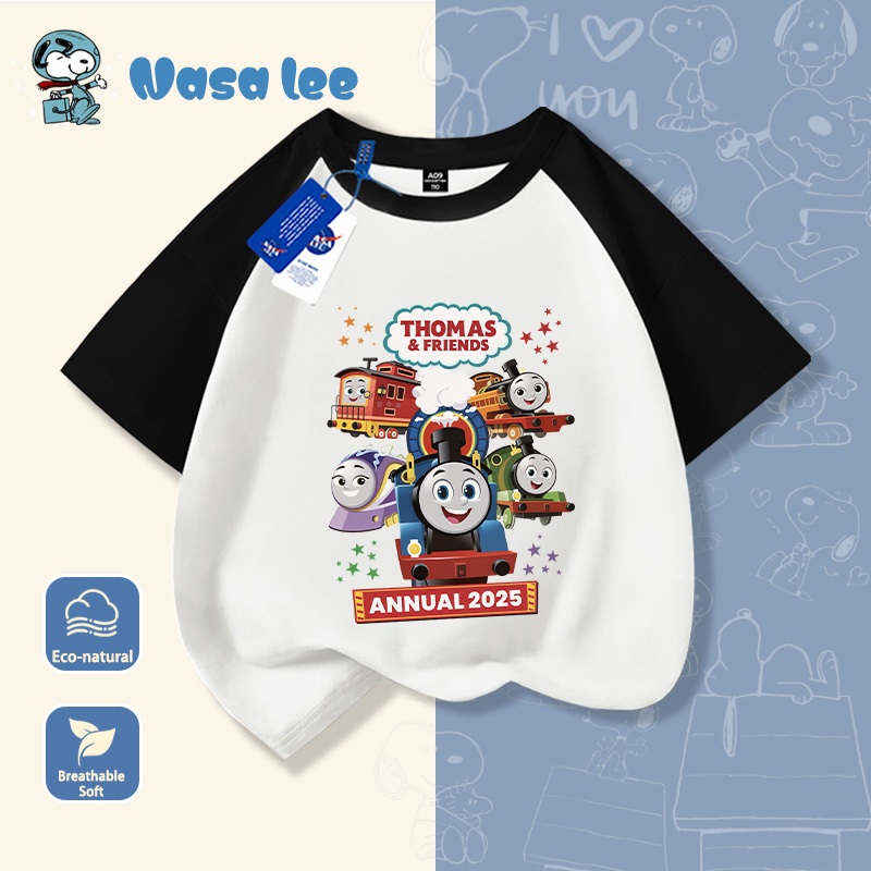 Áo thun tay ngắn trẻ em Thomas Tàu hỏa Mẫu mới mùa hè Áo cotton bé trai Áo học sinh em bé