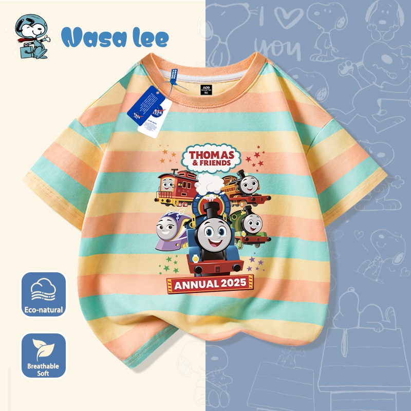 Áo thun tay ngắn trẻ em Thomas Tàu hỏa Mẫu mới mùa hè Áo cotton bé trai Áo học sinh em bé