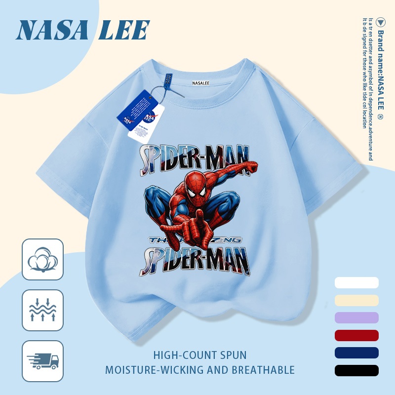 🚀Xu hướng hot 2026🚀 Áo thun trẻ em họa tiết Spider-Man phong cách NASA 100% cotton Unisex Giao hàng ngay