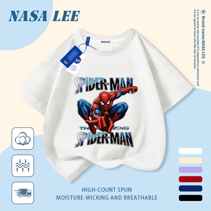 🚀Xu hướng hot 2026🚀 Áo thun trẻ em họa tiết Spider-Man phong cách NASA 100% cotton Unisex Giao hàng ngay