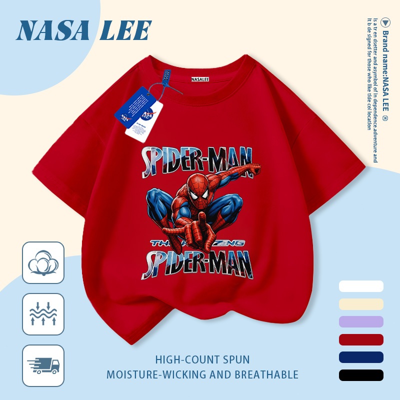 🚀Xu hướng hot 2026🚀 Áo thun trẻ em họa tiết Spider-Man phong cách NASA 100% cotton Unisex Giao hàng ngay