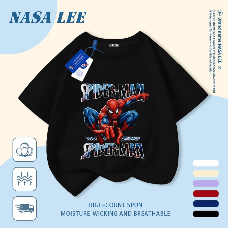 🚀Xu hướng hot 2026🚀 Áo thun trẻ em họa tiết Spider-Man phong cách NASA 100% cotton Unisex Giao hàng ngay