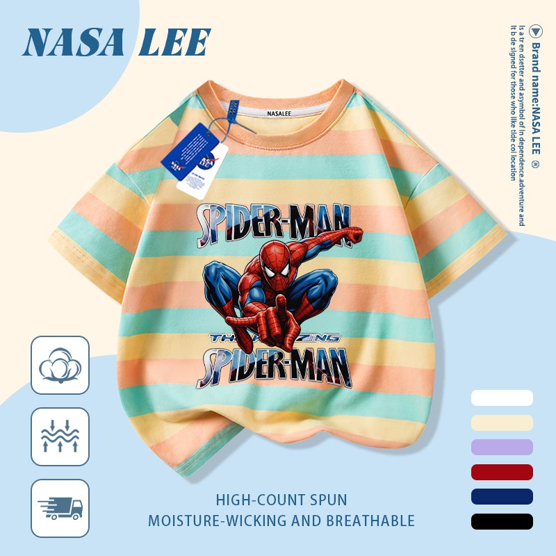 🚀Xu hướng hot 2026🚀 Áo thun trẻ em họa tiết Spider-Man phong cách NASA 100% cotton Unisex Giao hàng ngay