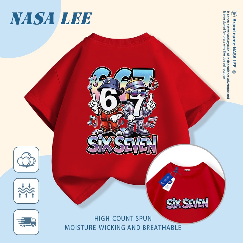 🚀Xu hướng hot 2026🚀 Áo thun trẻ em họa tiết bộ số sáu bảy phong cách NASA 100% cotton Unisex Giao hàng ngay