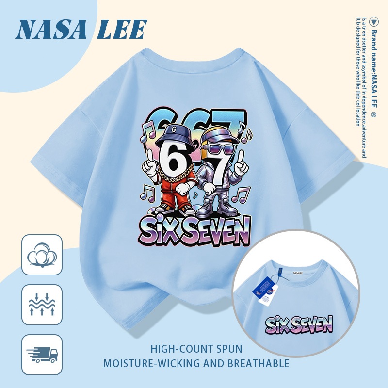 🚀Xu hướng hot 2026🚀 Áo thun trẻ em họa tiết bộ số sáu bảy phong cách NASA 100% cotton Unisex Giao hàng ngay