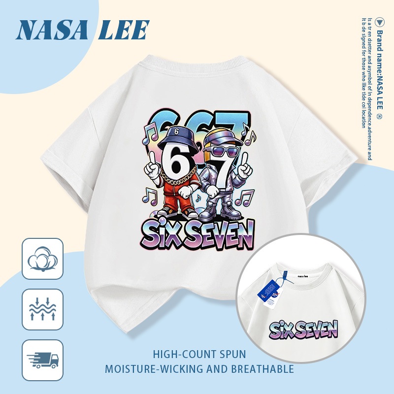 🚀Xu hướng hot 2026🚀 Áo thun trẻ em họa tiết bộ số sáu bảy phong cách NASA 100% cotton Unisex Giao hàng ngay