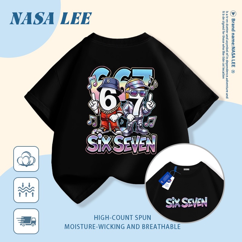 🚀Xu hướng hot 2026🚀 Áo thun trẻ em họa tiết bộ số sáu bảy phong cách NASA 100% cotton Unisex Giao hàng ngay