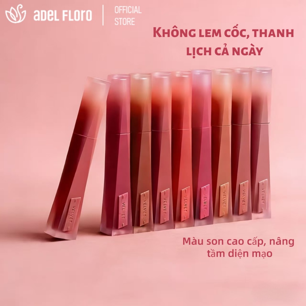 【Adel Floro】Son Lì Nhung | Chất nhung mịn, Lì mượt, Lâu trôi, Đầu cọ đặc biệt, Dưỡng ẩm hoạt tính