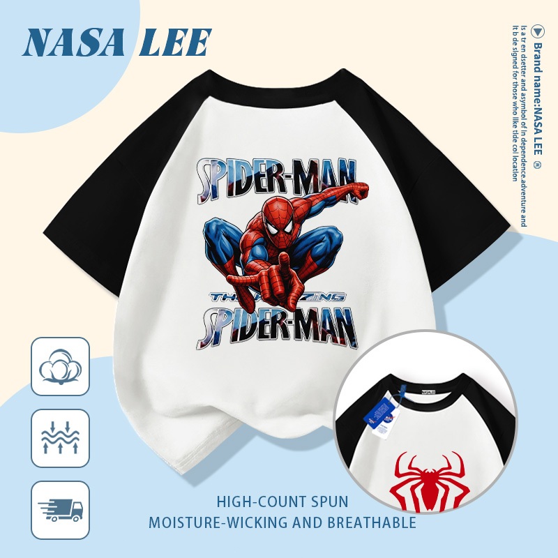 🚀Xu hướng hot 2026🚀 Áo thun trẻ em họa tiết Spider-Man phong cách NASA 100% cotton Unisex Giao hàng ngay