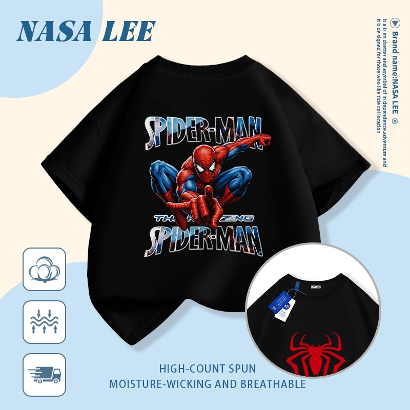 🚀Xu hướng hot 2026🚀 Áo thun trẻ em họa tiết Spider-Man phong cách NASA 100% cotton Unisex Giao hàng ngay