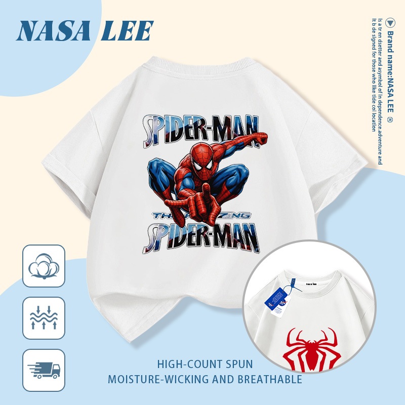 🚀Xu hướng hot 2026🚀 Áo thun trẻ em họa tiết Spider-Man phong cách NASA 100% cotton Unisex Giao hàng ngay