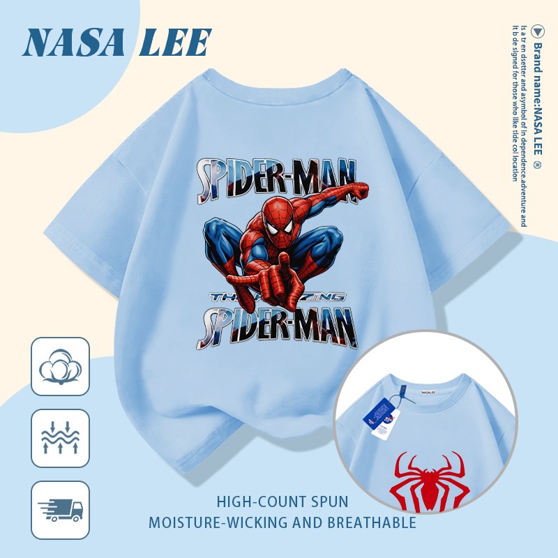 🚀Xu hướng hot 2026🚀 Áo thun trẻ em họa tiết Spider-Man phong cách NASA 100% cotton Unisex Giao hàng ngay