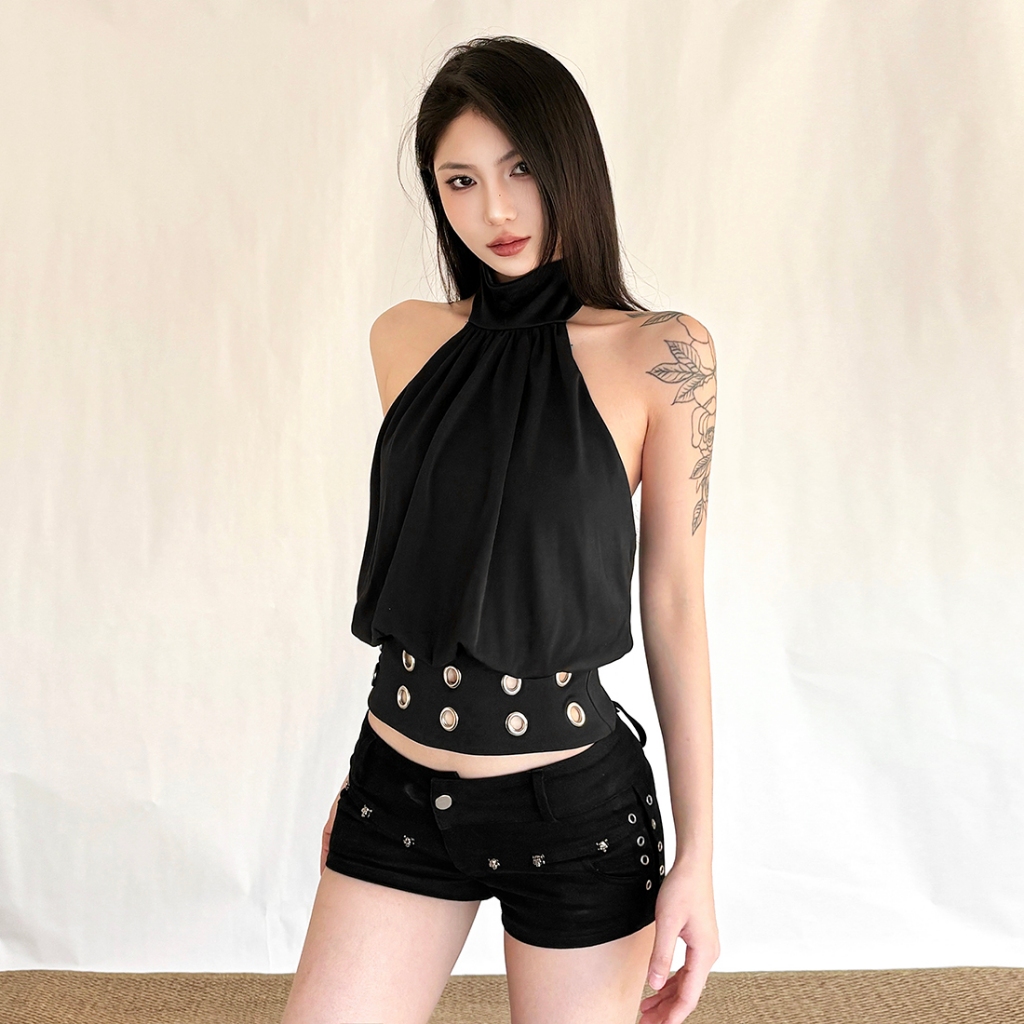CuteNew Áo Vest Off Shoulder Gợi Cảm, Dáng Hình Eo Rỗng, Phong Cách Vintage Mùa Hè