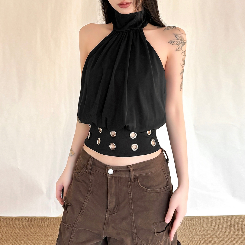 CuteNew Áo Vest Off Shoulder Gợi Cảm, Dáng Hình Eo Rỗng, Phong Cách Vintage Mùa Hè