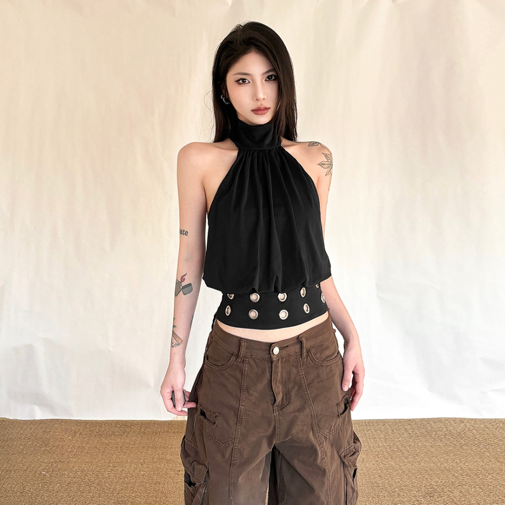 CuteNew Áo Vest Off Shoulder Gợi Cảm, Dáng Hình Eo Rỗng, Phong Cách Vintage Mùa Hè