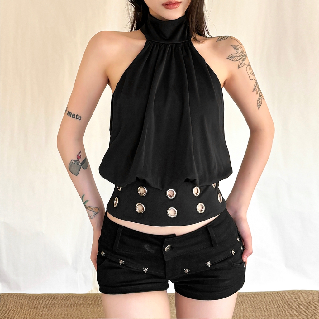 CuteNew Áo Vest Off Shoulder Gợi Cảm, Dáng Hình Eo Rỗng, Phong Cách Vintage Mùa Hè