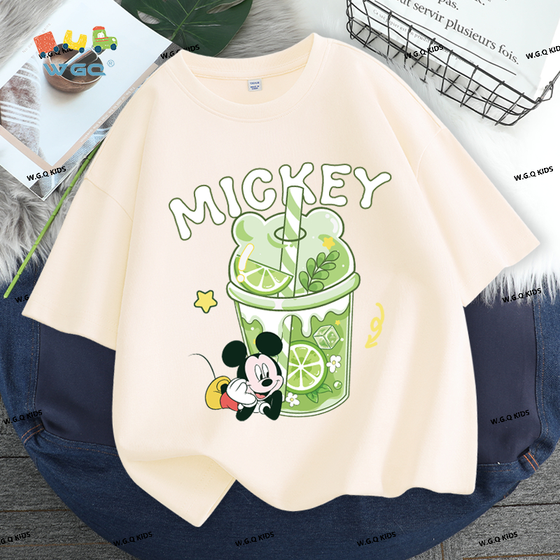 W.G.Q Áo thun bé trai / bé gái，mẫu mới mùa hè in hình Disney，chất liệu mềm mại thân thiện với da，thoáng khí hút mồ hôi