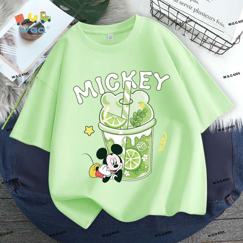 W.G.Q Áo thun bé trai / bé gái，mẫu mới mùa hè in hình Disney，chất liệu mềm mại thân thiện với da，thoáng khí hút mồ hôi