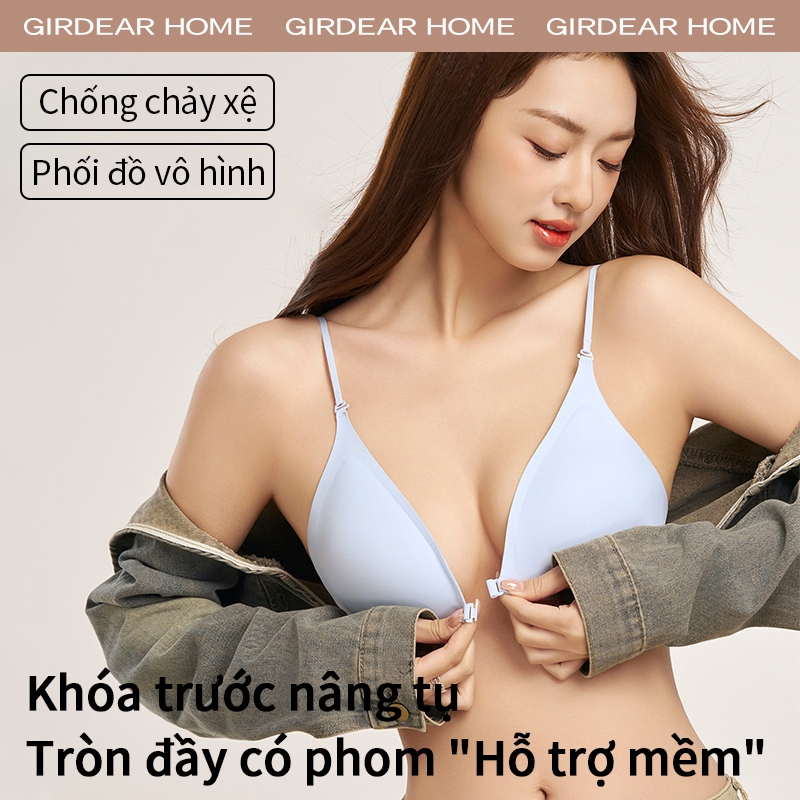 Girdear Home Triangle Push Up Bra Áo lót dáng tam giác cài nút trước Nâng ngực cho ngực nhỏ, dây mảnh cổ yếm hở lưng điều chỉnh được, che giấu dây áo,7631FC03
