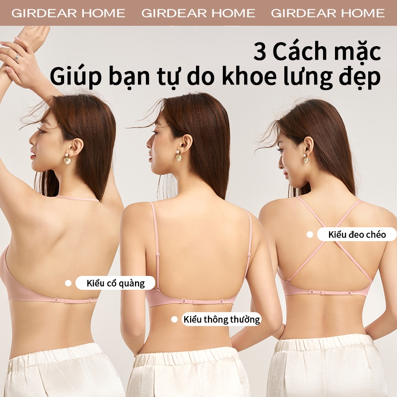 Girdear Home Triangle Push Up Bra Áo lót dáng tam giác cài nút trước Nâng ngực cho ngực nhỏ, dây mảnh cổ yếm hở lưng điều chỉnh được, che giấu dây áo,7631FC03