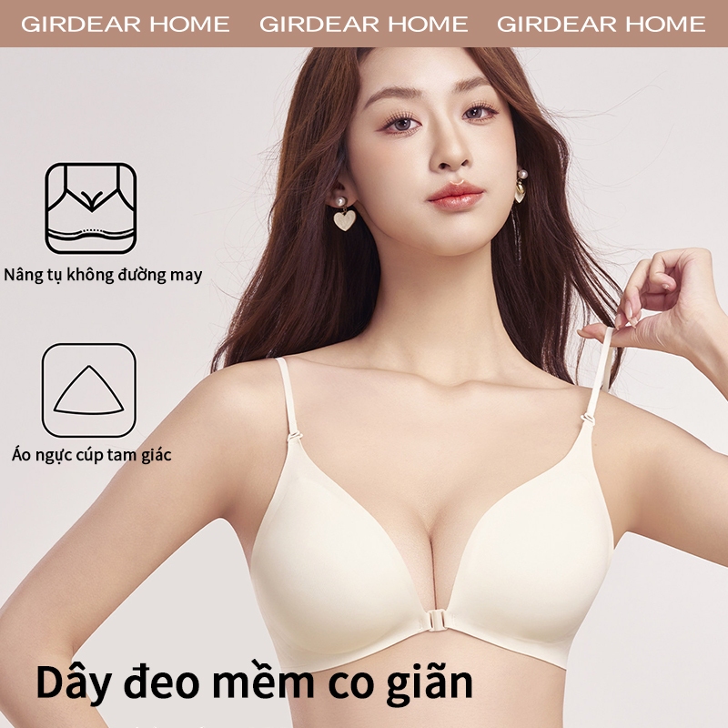 Girdear Home Triangle Push Up Bra Áo lót dáng tam giác cài nút trước Nâng ngực cho ngực nhỏ, dây mảnh cổ yếm hở lưng điều chỉnh được, che giấu dây áo,7631FC03