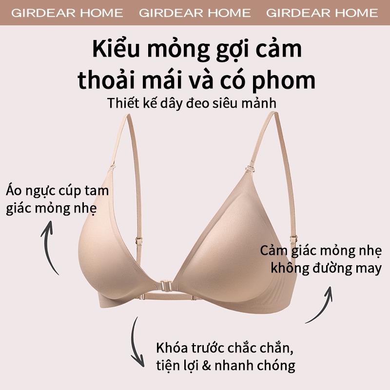 Girdear Home Triangle Push Up Bra Áo lót dáng tam giác cài nút trước Nâng ngực cho ngực nhỏ, dây mảnh cổ yếm hở lưng điều chỉnh được, che giấu dây áo,7631FC03