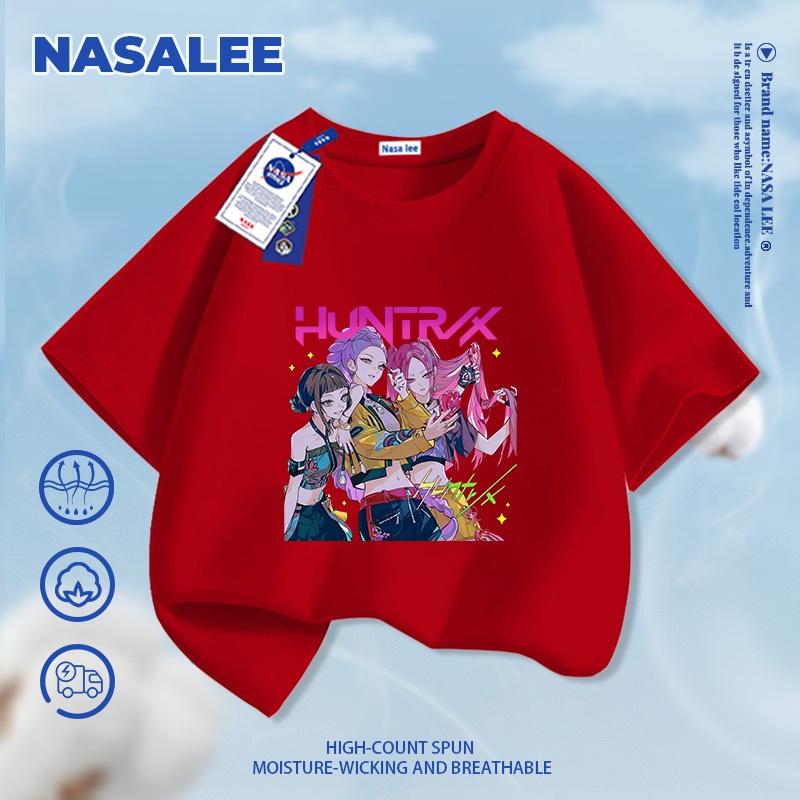 [Giao hàng trong ngày] Áo thun ngắn tay cotton màu đen cho trẻ em NASA, phong cách hình ảnh nhóm nhạc nữ Kpop, dành cho bé 3-16 tuổi, áo sơ mi dáng rộng thoải mái