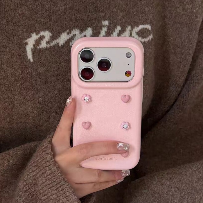 Ốp lưng cứng da hoa hình trái tim tương thích cho iPhone 14 pro max 15 pro max 16 pro max 17 pro max