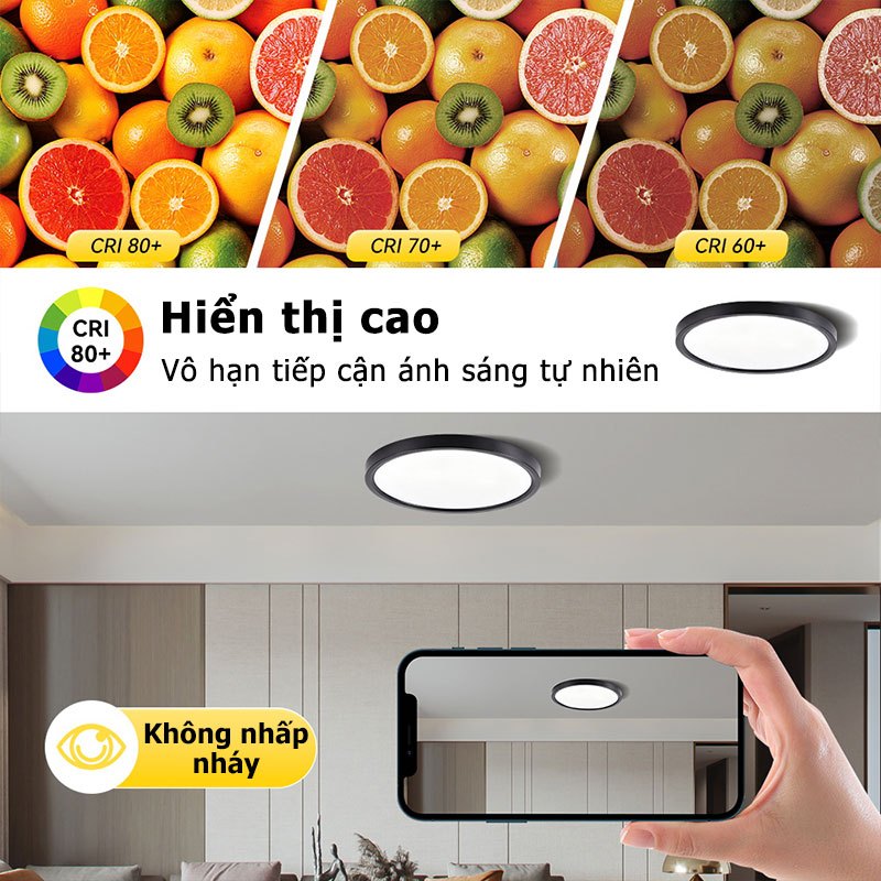 Đèn trần chống ẩm CANMEIJIA Độ sáng 20W / 30W / 40W Điều khiển từ xa thông minh Núm điều khiển từ xa Điều khiển ba màu LED có thể điều chỉnh tại nhà Đèn trần phòng khách