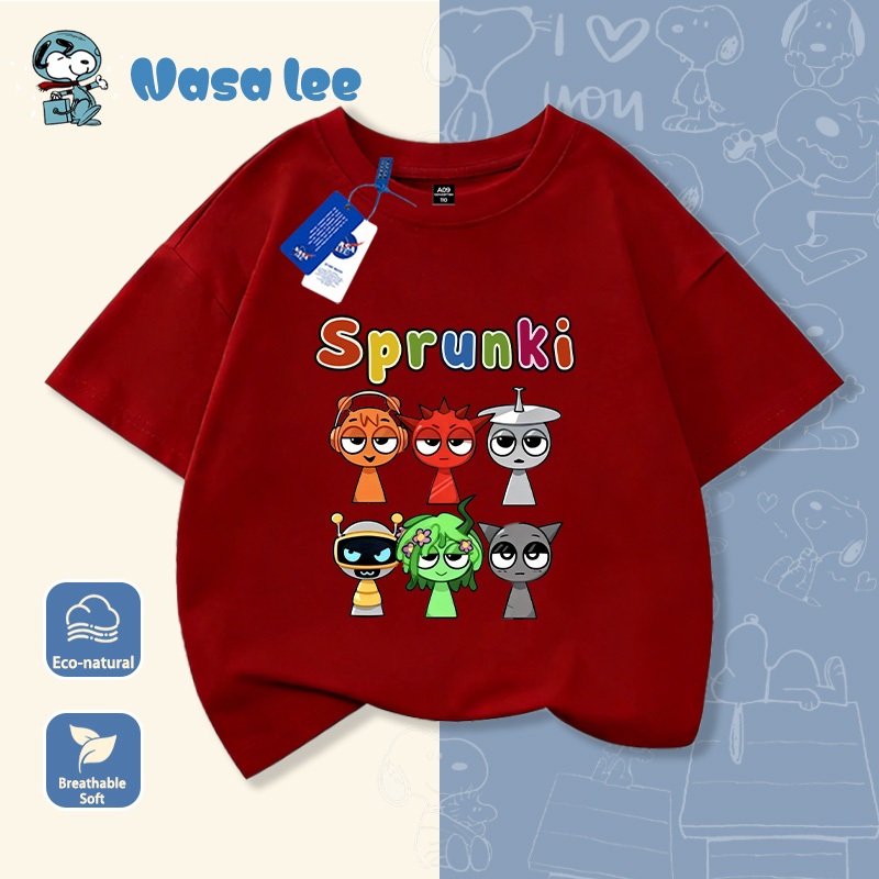เสื้อเชิ้ตแขนสั้นสกรีนลาย Sprunki แบบ Music Rhythm Box สำหรับเด็กผู้ชายและเด็กผู้หญิง ทำจากผ้าคอตต้อน ดีไซน์การ์ตูนน่ารัก ทันสมัย