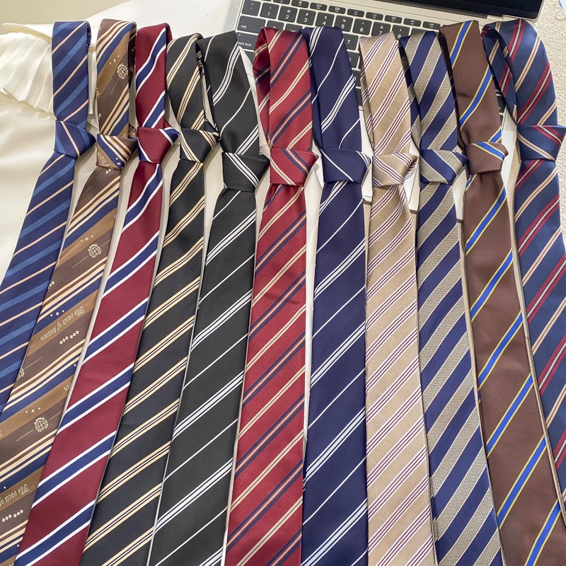 Dây buộc sọc unisex phong cách preppy kèm khăn quàng cổ