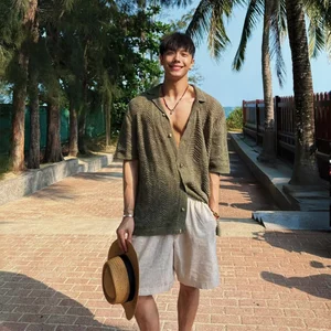 Retro Cũ Phong Cách Tiền Jacquard Cuba Cổ Áo Sơ Mi Nam Mùa Hè 2026 Mỏng Phong Cách Hợp Thời Trang Cao Cấp Nam Áo Sơ Mi Tay Ngắn